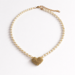 Collar corazón tejido perlas - Bambú Rosa Joyas y Accesorios 