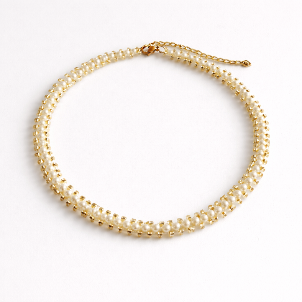 Collar choker perlas dorado - Bambú Rosa Joyas y Accesorios 