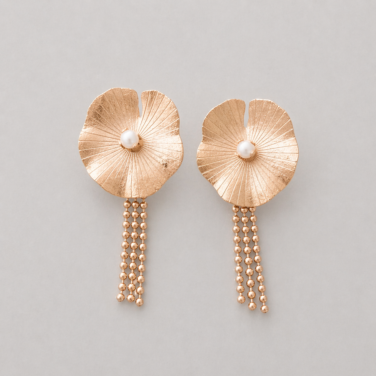 Aretes Dorados Hoja flor Cadenas Perla Florecer - Bambú Rosa Joyas y Accesorios 