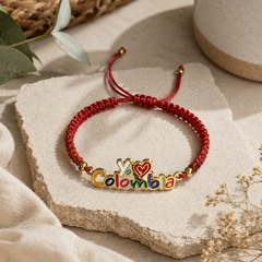 Pulsera Mapa I Love Colombia Dorada - Bambú Rosa Joyas y Accesorios 