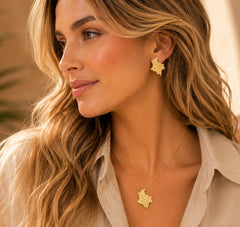 Set Collar y Aretes Mapa Colombia Dorado