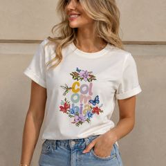 Camiseta manga corta Colombia feria flores blanco crudo