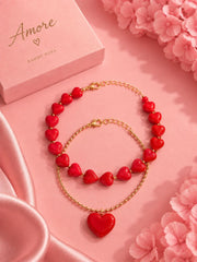 Collar Doble Corazón Cadena Abaco Rojo Amore