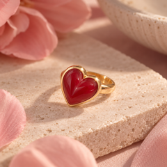 Anillo Maxi Corazón rojo Dorado Amore