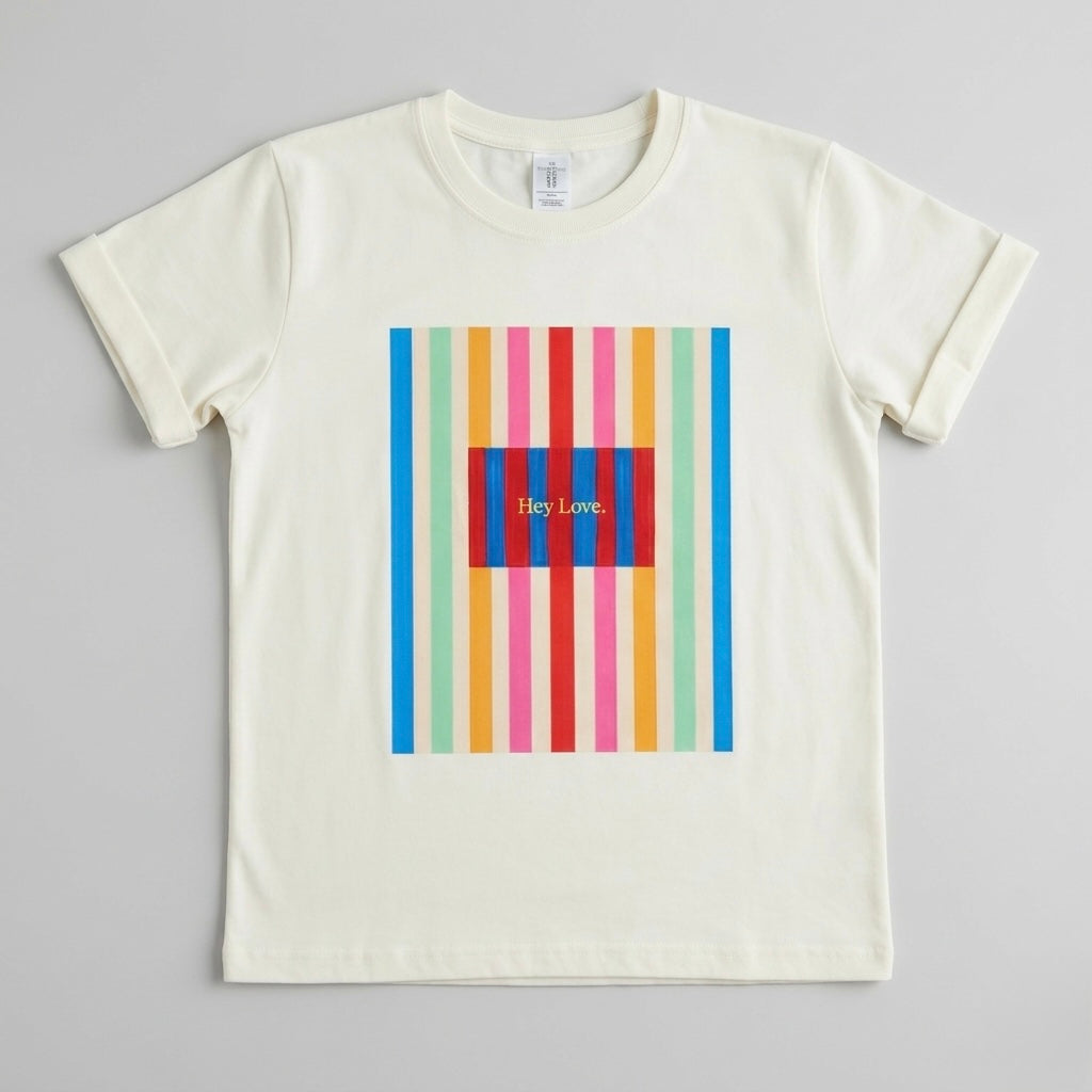Camiseta manga corta blanca estampada Rayas - Bambú Rosa Joyas y Accesorios 