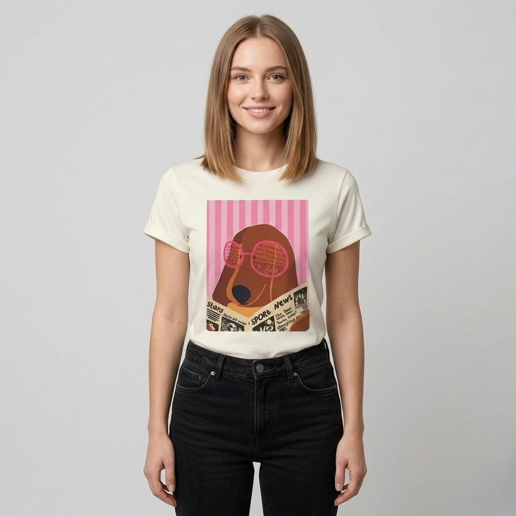 Camiseta manga corta blanca estampada Perro gafas - Bambú Rosa Joyas y Accesorios 
