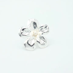 Anillo Flor Loto Perla Plateado