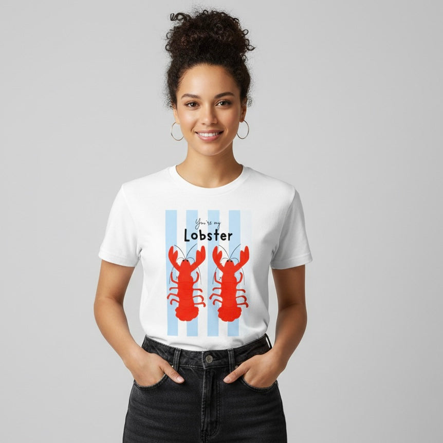 Camiseta manga corta blanca estampada langostas rayas - Bambú Rosa Joyas y Accesorios 