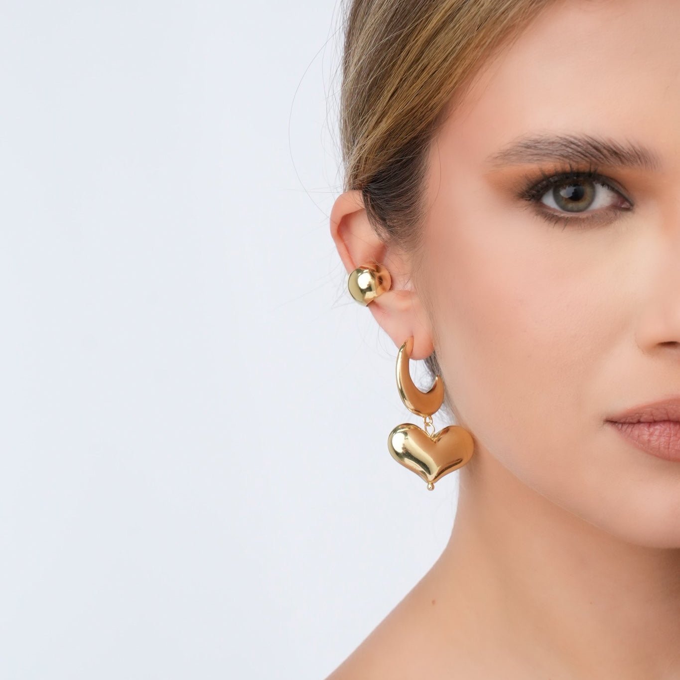 Aretes Candongas Dije Corazones Dorados