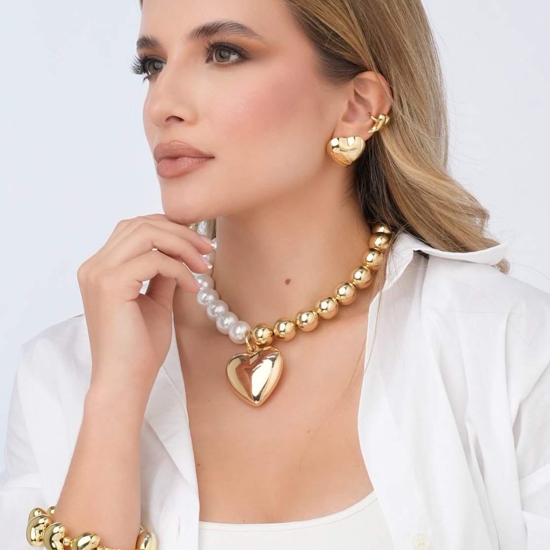 Collar Corazon Perla - Balin Maxi Dorado