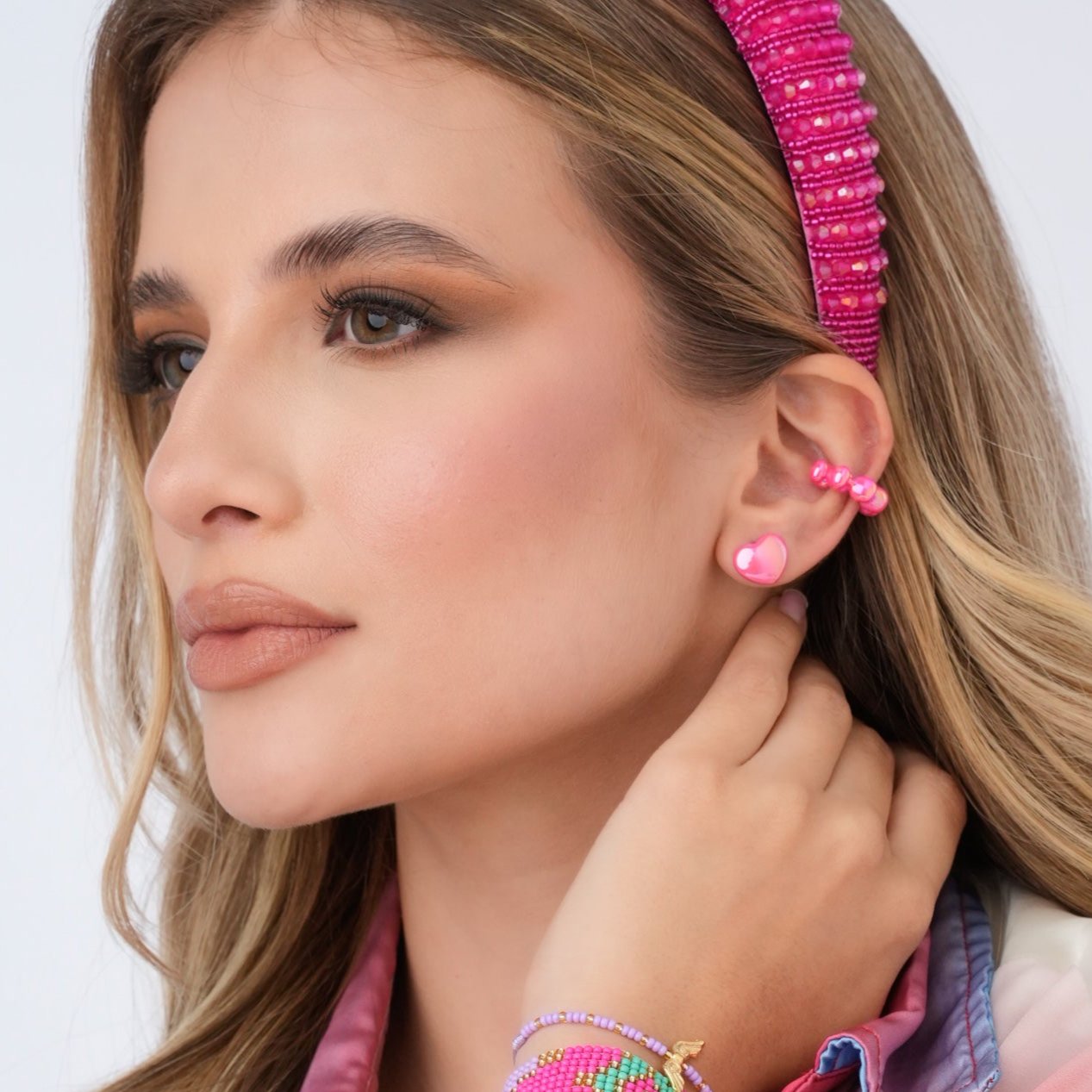 Aretes Topos Corazones Porcelanicron Tonos Rosa