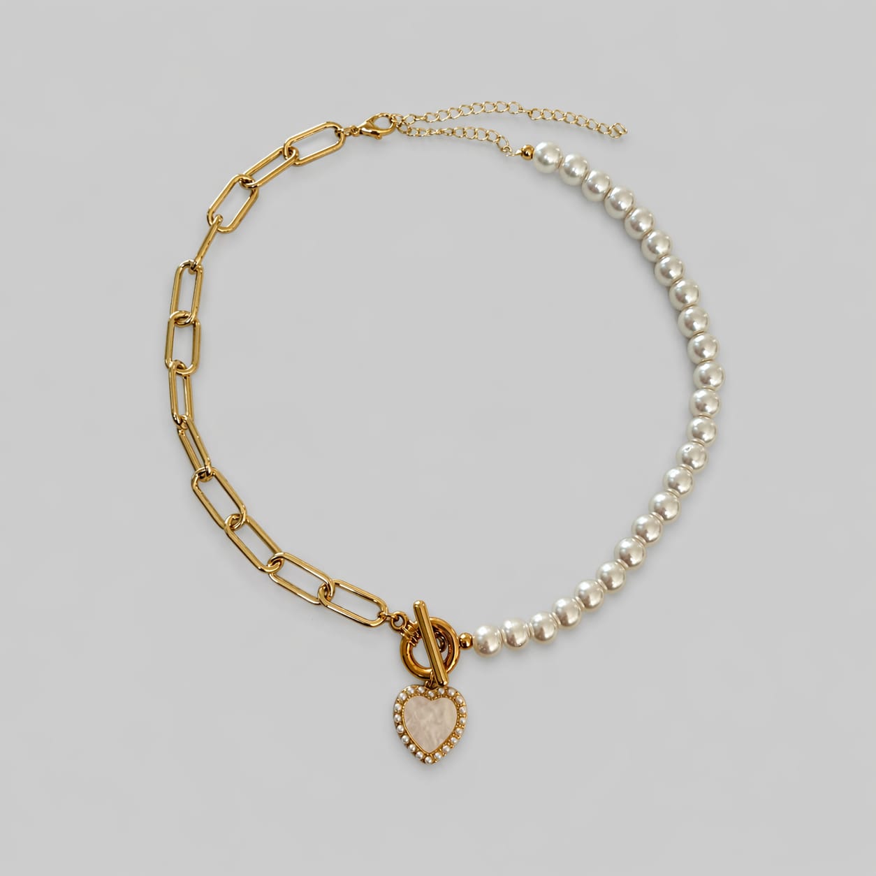 Collar Perla Cadena en Corazón Dorado Florecer - Bambú Rosa Joyas y Accesorios 