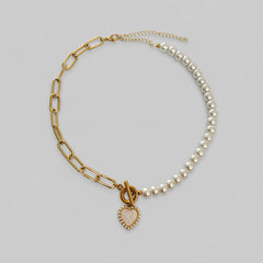 Collar Perla Cadena en Corazón Dorado Florecer - Bambú Rosa Joyas y Accesorios 
