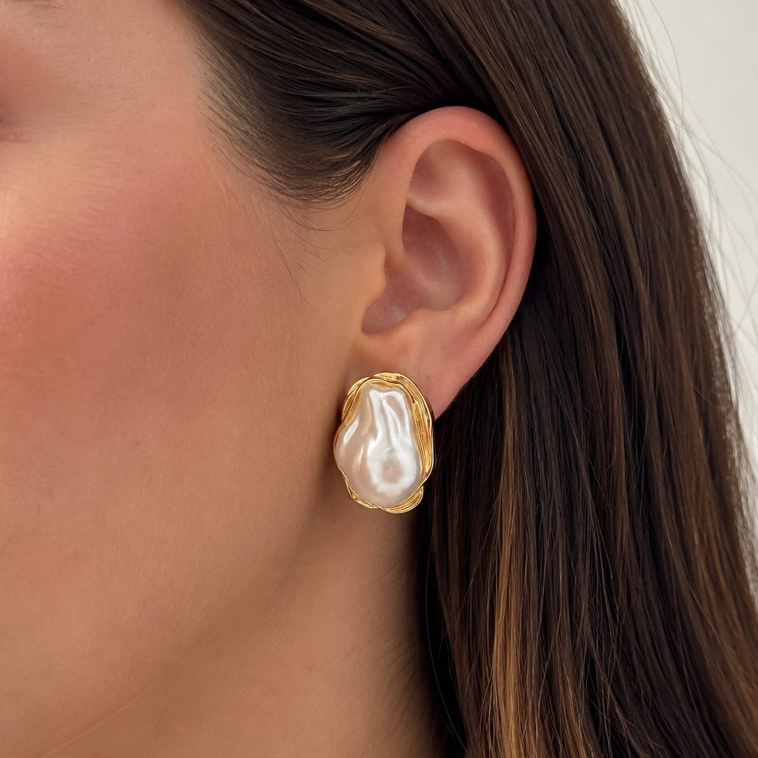 Aretes Maxi Topo Perla Dorados Florecer - Bambú Rosa Joyas y Accesorios 