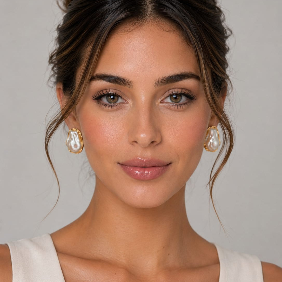 Aretes Maxi Topo Perla Dorados Florecer - Bambú Rosa Joyas y Accesorios 