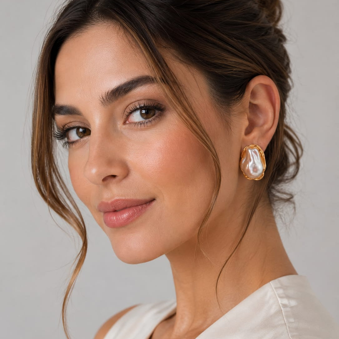 Aretes Maxi Topo Perla Dorados Florecer - Bambú Rosa Joyas y Accesorios 