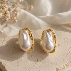 Aretes Maxi Topo Perla Dorados Florecer - Bambú Rosa Joyas y Accesorios 