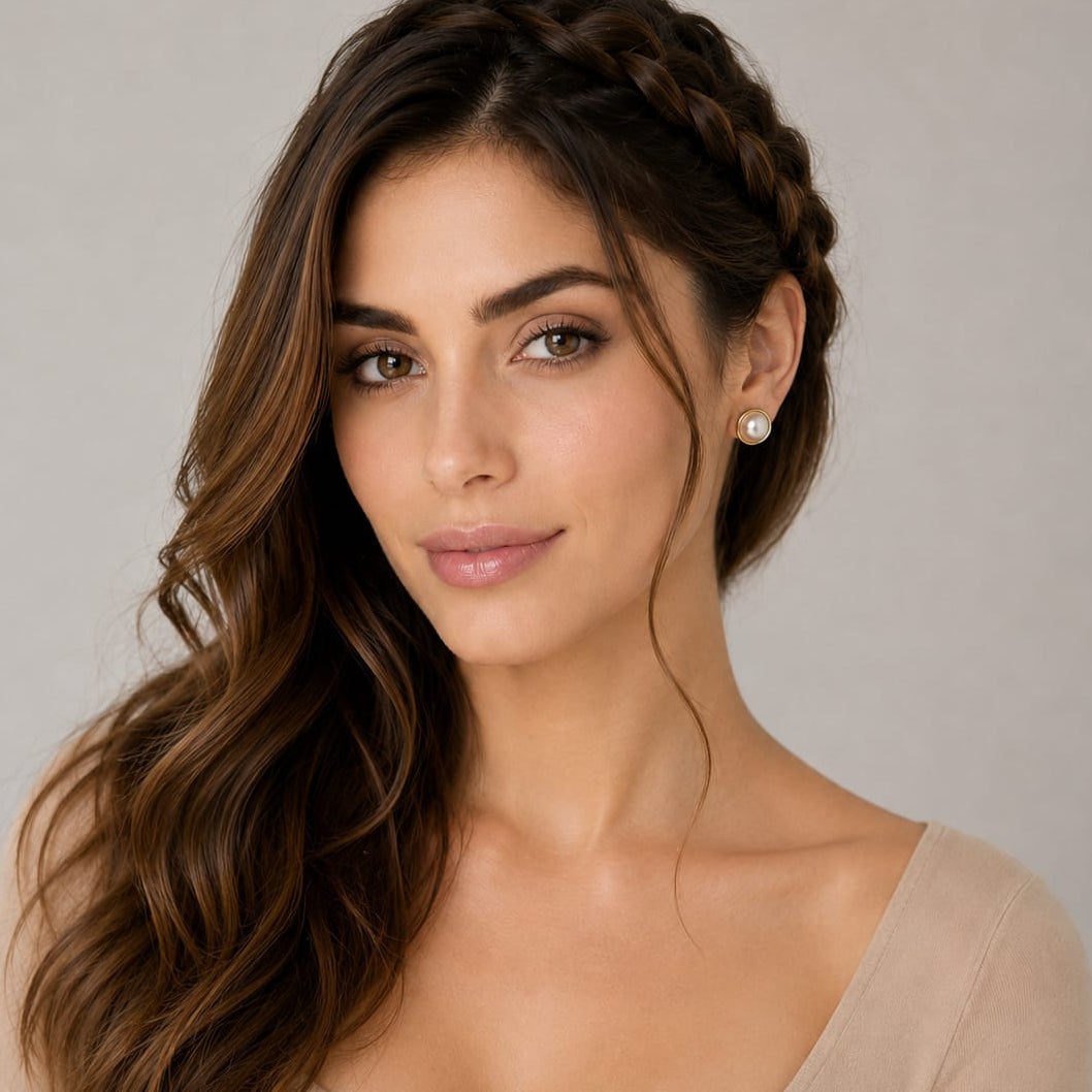 Aretes Topos Bola Perla Dorados Florecer - Bambú Rosa Joyas y Accesorios 