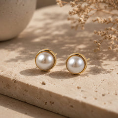 Aretes Topos Bola Perla Dorados Florecer - Bambú Rosa Joyas y Accesorios 