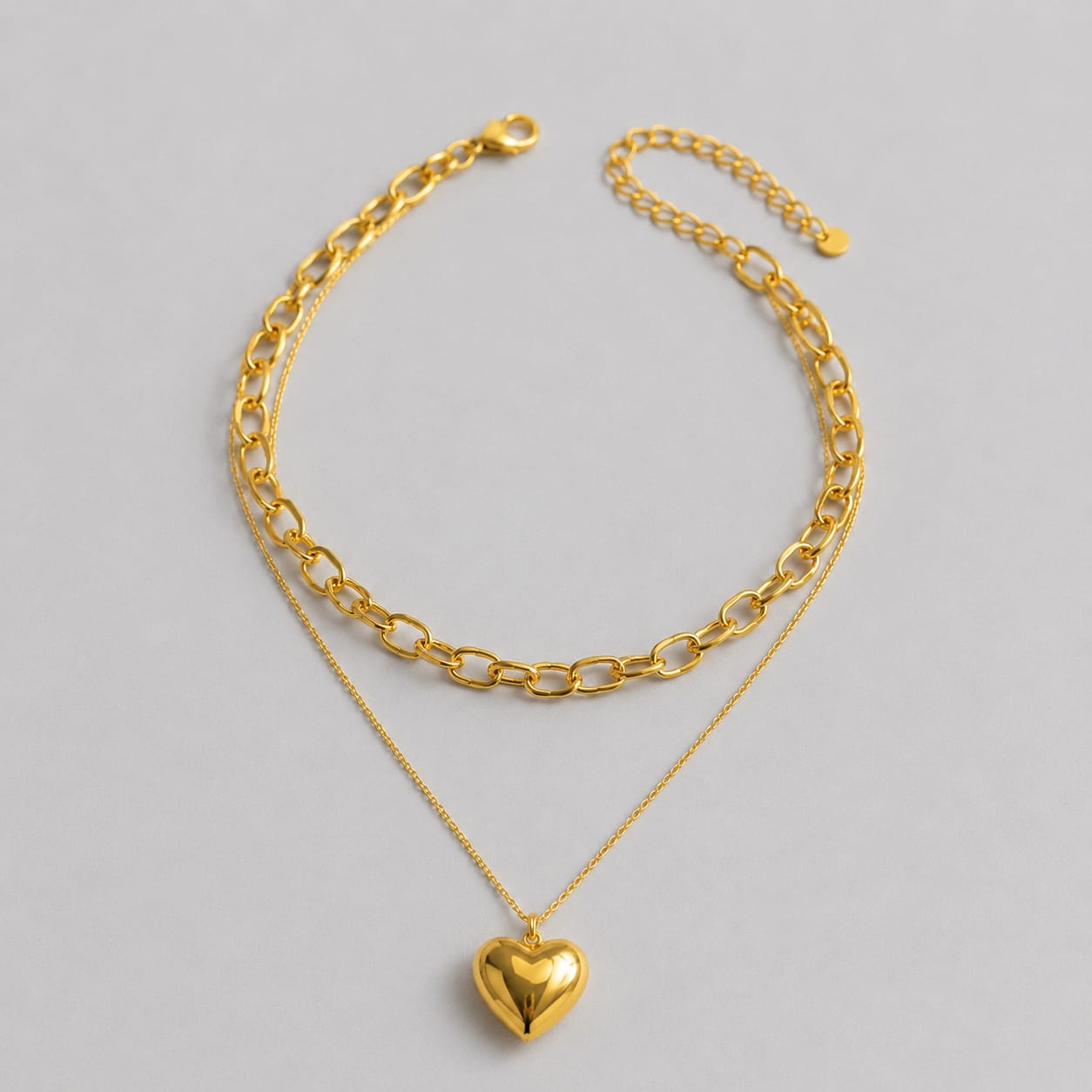 Collar Doble Cadenas Corazón Dorado Florecer - Bambú Rosa Joyas y Accesorios 