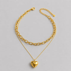 Collar Doble Cadenas Corazón Dorado Florecer - Bambú Rosa Joyas y Accesorios 