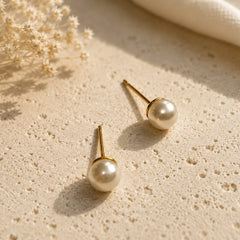 Aretes Topos Mini Bola Perla Dorados Florecer