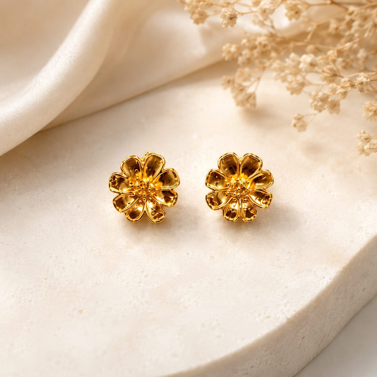 Aretes Topos Florecer Dorados