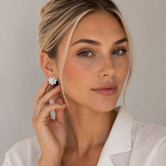 Aretes Topos Florecer Plateados