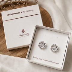 Aretes Topos Florecer Plateados