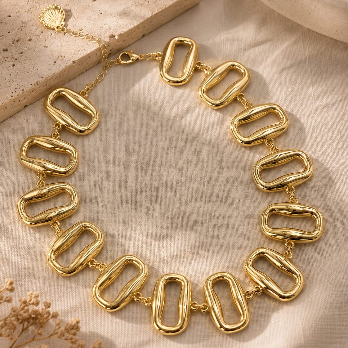 Collar Maxi Eslabones Latidos Irregular Dorado - Bambú Rosa Joyas y Accesorios 