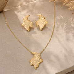 Set Collar y Aretes Mapa Colombia Dorado