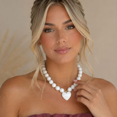 Maxi Collar Piedras Corazón Blanco Aura