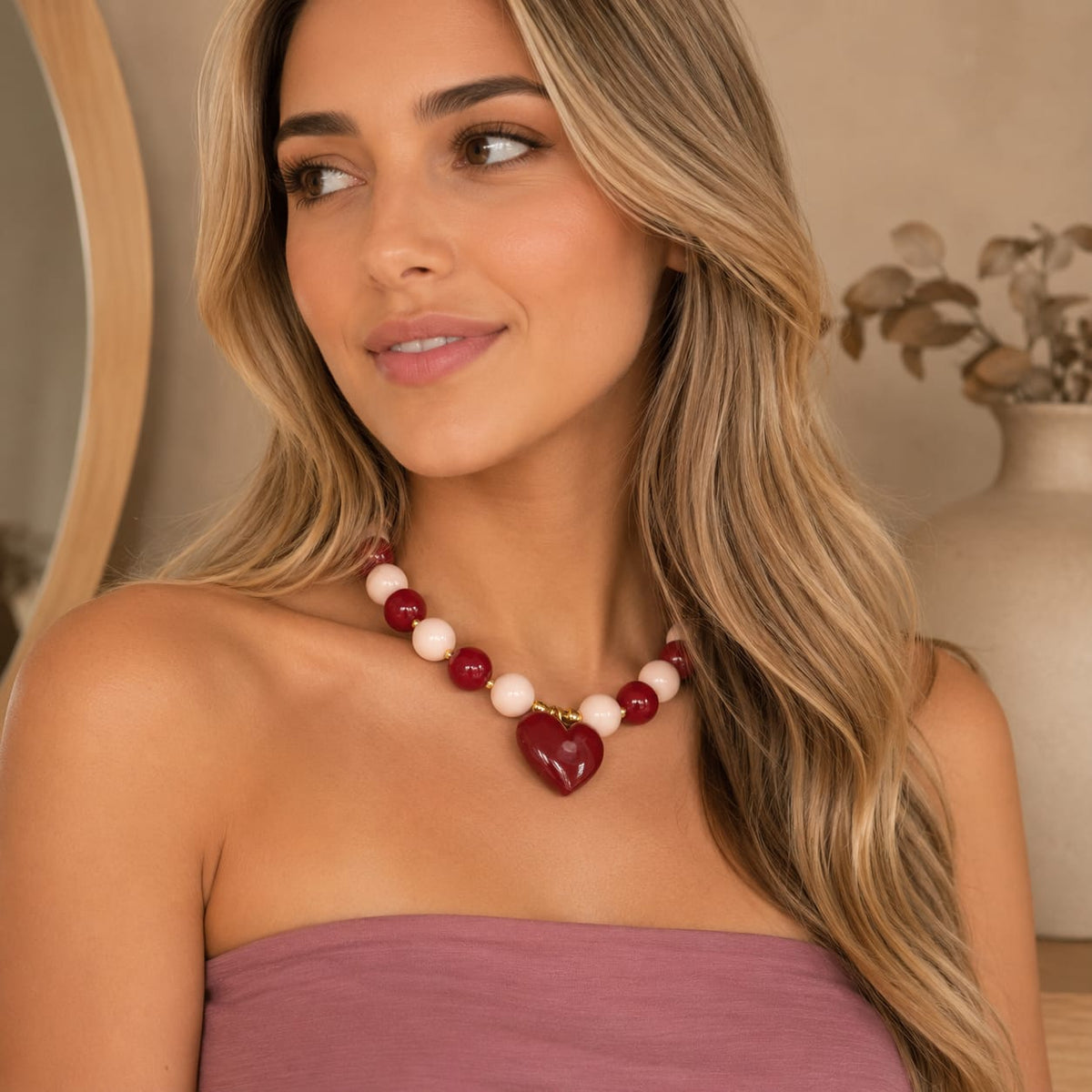 Maxi Collar Piedras Corazón Vino Aura
