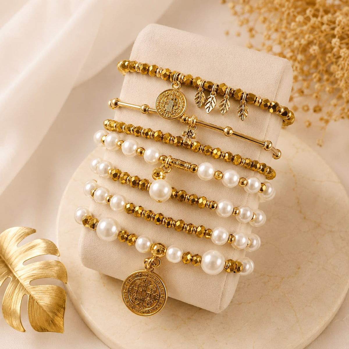 Set Pulseras X 7 Dorados Aura