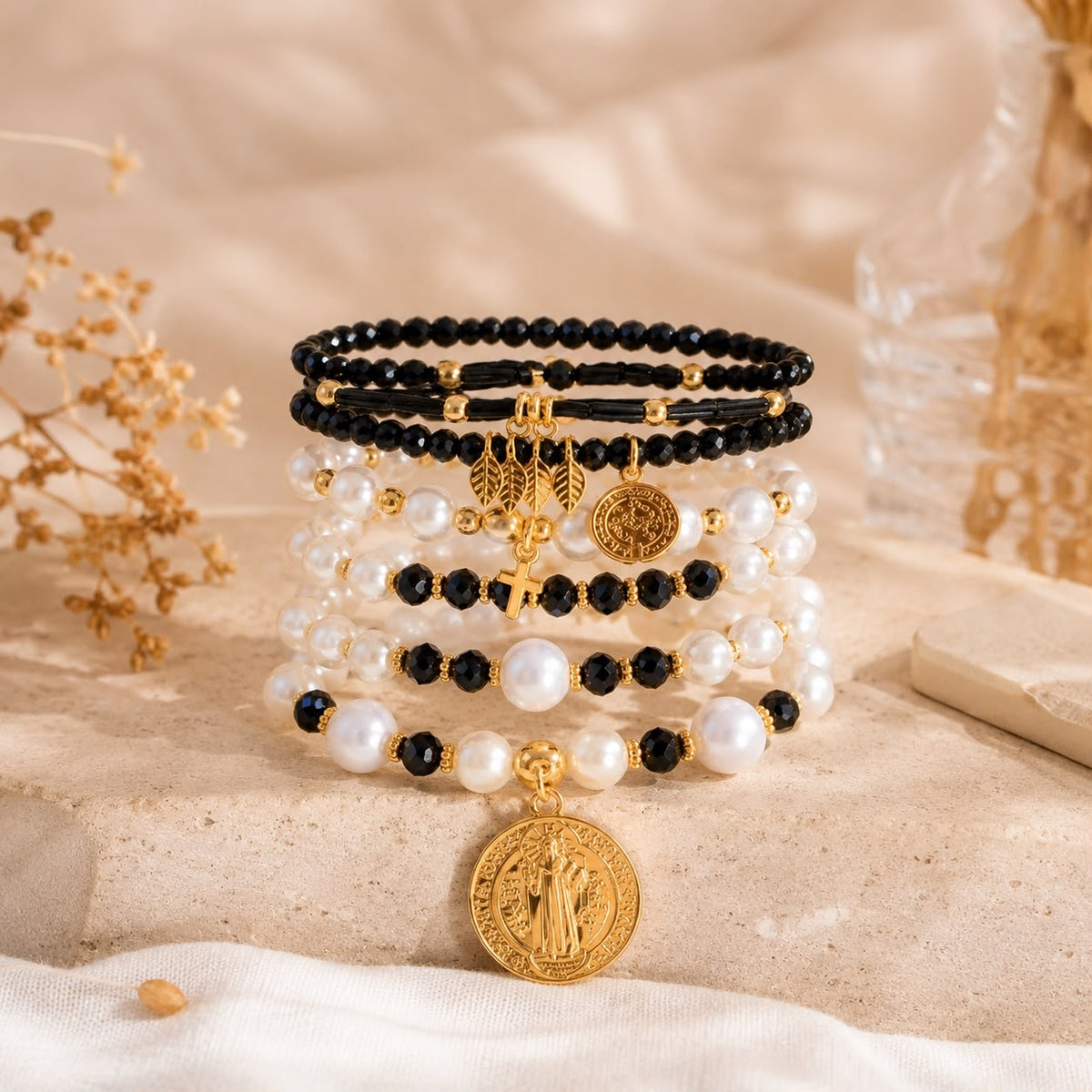 Set Pulseras X 7 Negras Aura