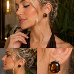 Aretes Maxi Topos Cuadro Piedra Café Aura