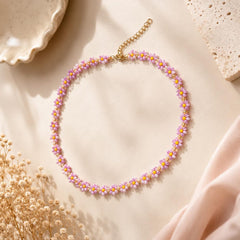 Collar Choker Mostacilla Flores Colores Pasteles Aura