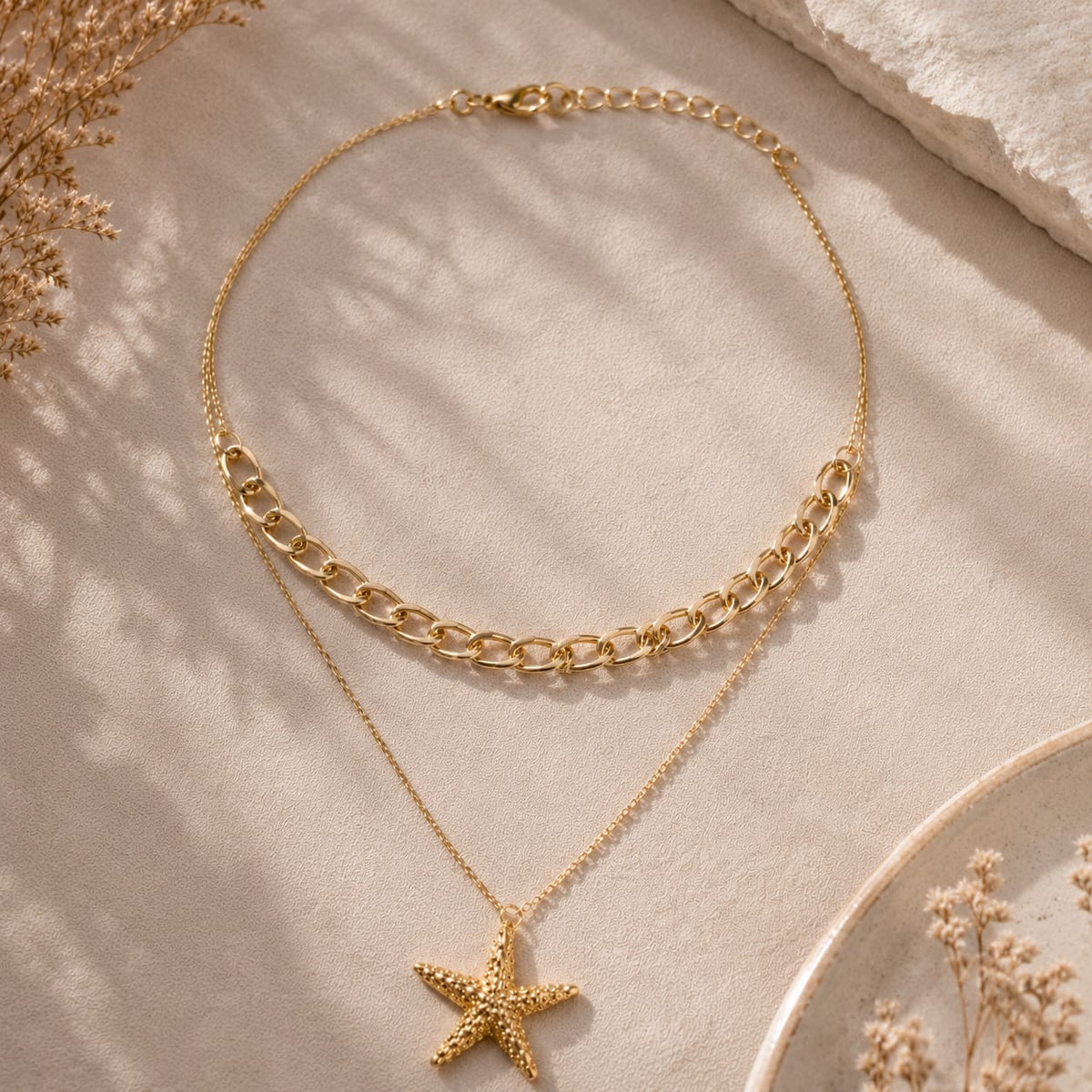 Collar Doble Estrella de Mar Dorado Aura
