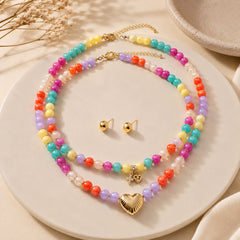 Set Collar Y Topo Doble Multicolor Piedras Dijes Surtidos Aura