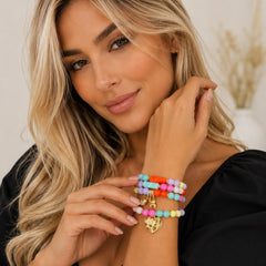 Pulsera Piedras Multicolor Dijes Dorada Aura