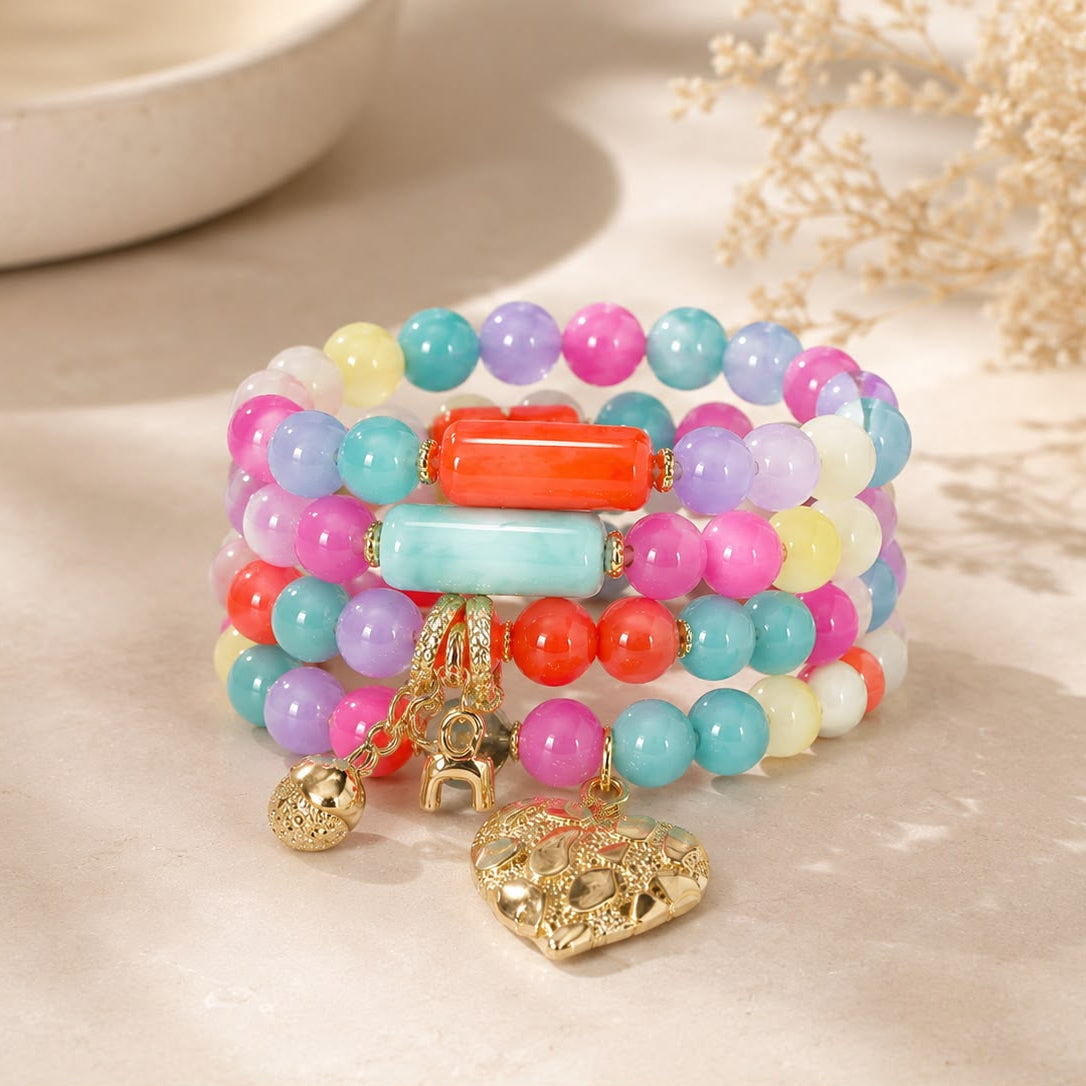 Pulsera Piedras Multicolor Dijes Dorada Aura