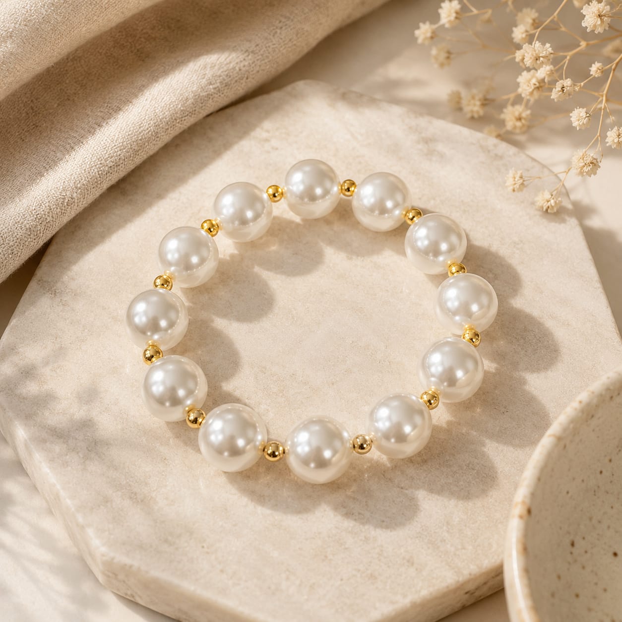 Pulsera Perlas Dorada Aura - Bambú Rosa Joyas y Accesorios 