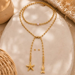 Set Collar Corbatin y Topo Balin Cristales Dorados Aura - Bambú Rosa Joyas y Accesorios 