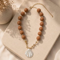 Maxi Collar Ábaco Café Concha y Estrellas Nacár Dorado Aura