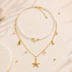 Collar Doble Estrella de Mar Dorado Aura
