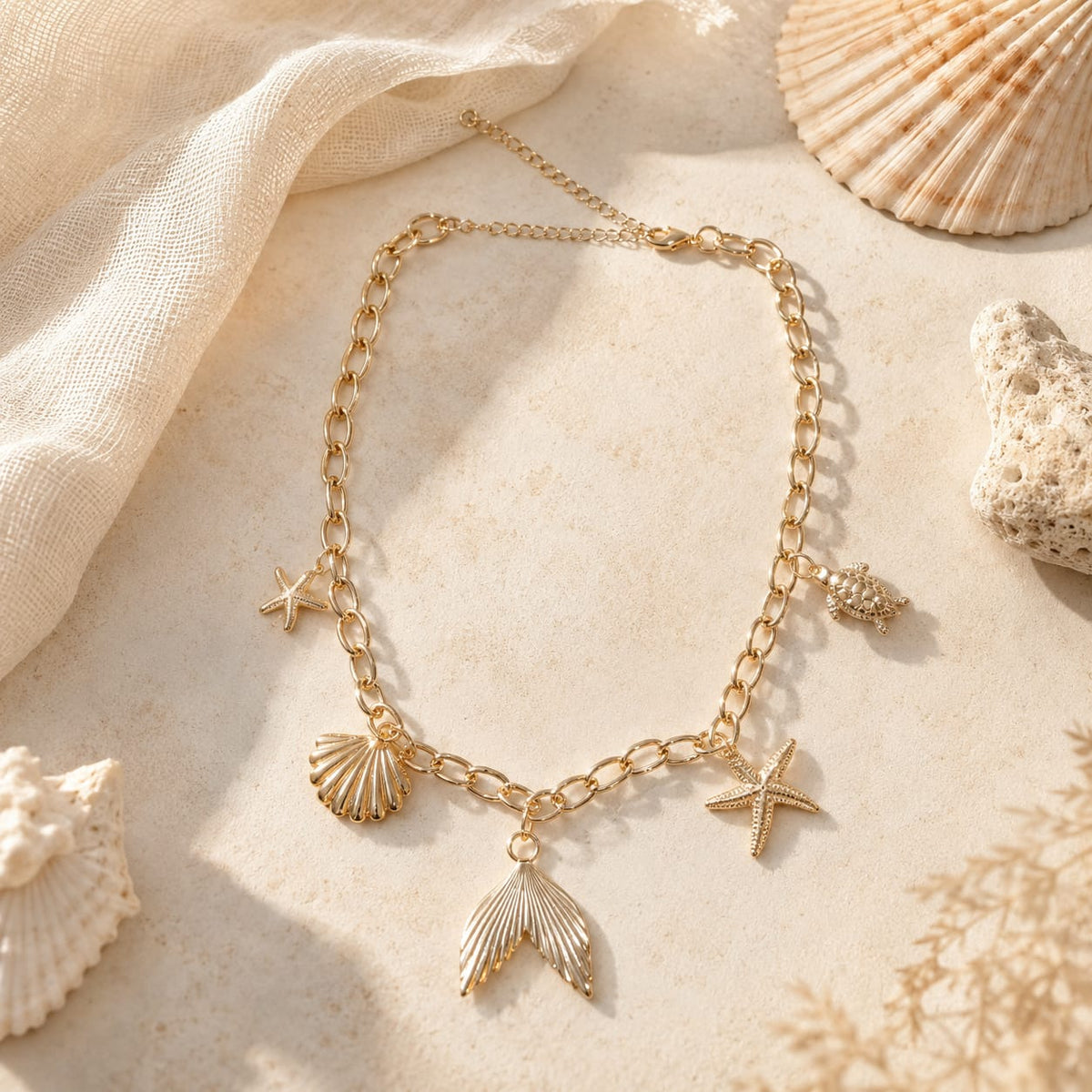 Collar Dijes en Nácar de Mar Dorado Aura