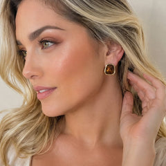 Aretes Maxi Topos Cuadro Piedra Café Aura - Bambú Rosa Joyas y Accesorios 