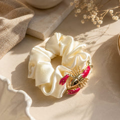 Hair Clip Beige con Cangrejo Fucsia Dorado Aura