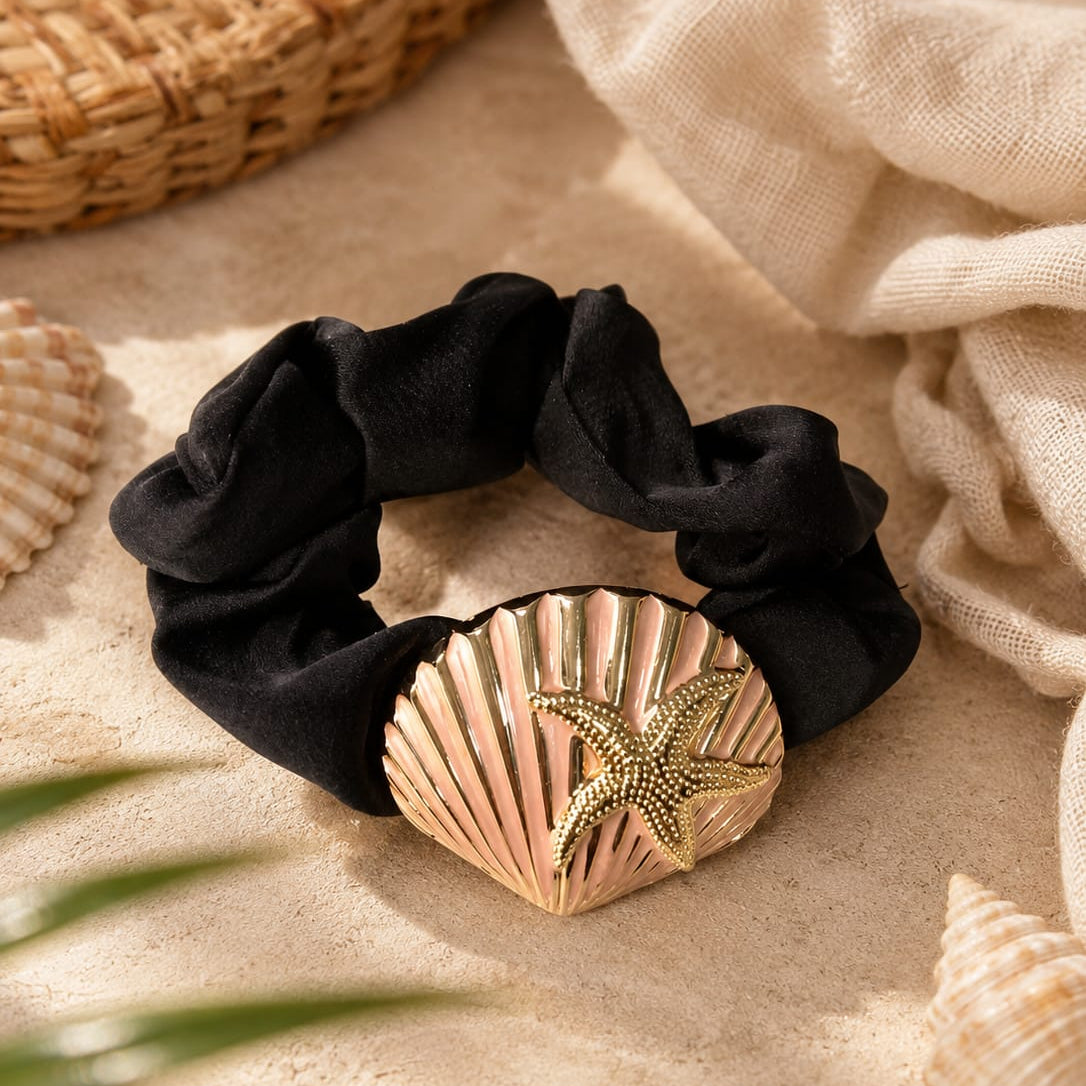 Hair Clip Negro con Concha Rosa Dorado Aura
