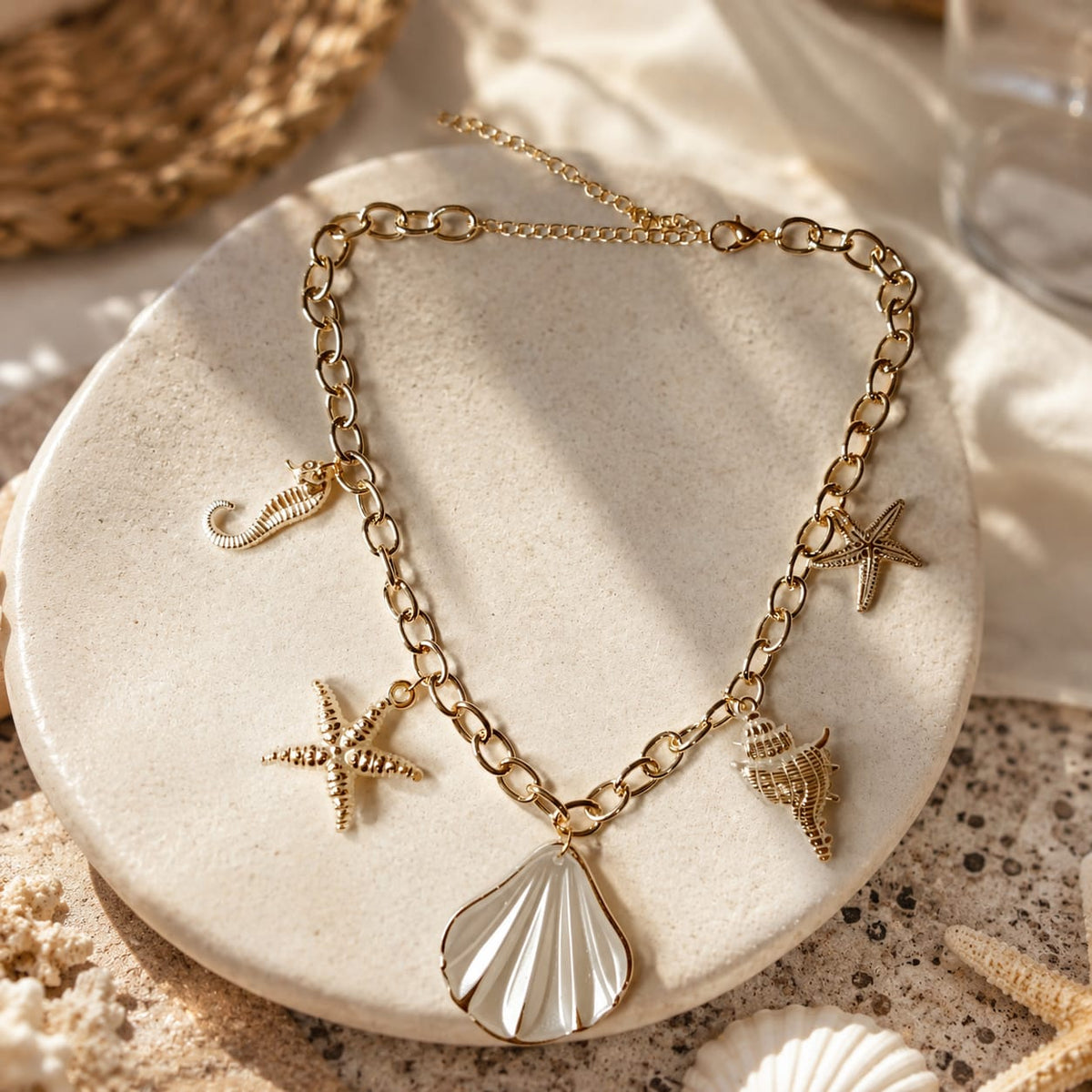 Collar Dijes de Mar en Nácar Dorado Aura